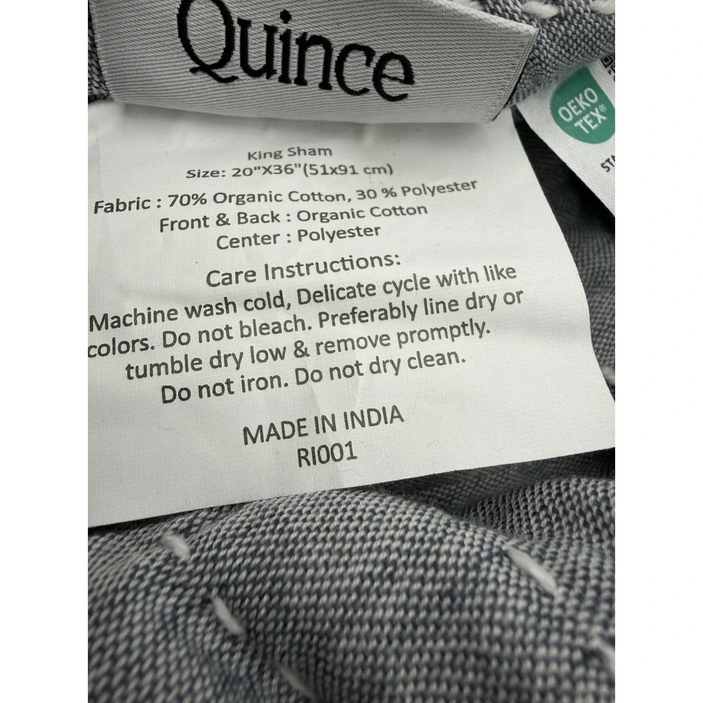 Quince Organic Cotton Channel Stitch Pillow Sham Set King Blue 20x36 Rectangular